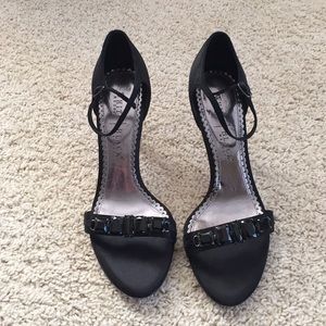 Black satin jeweled heels🖤